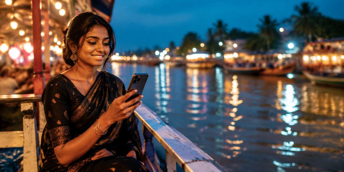 সুন্দরবনের রাতের বাজারে মোবাইলে 129 লগইন করছেন ব্যবহারকারী